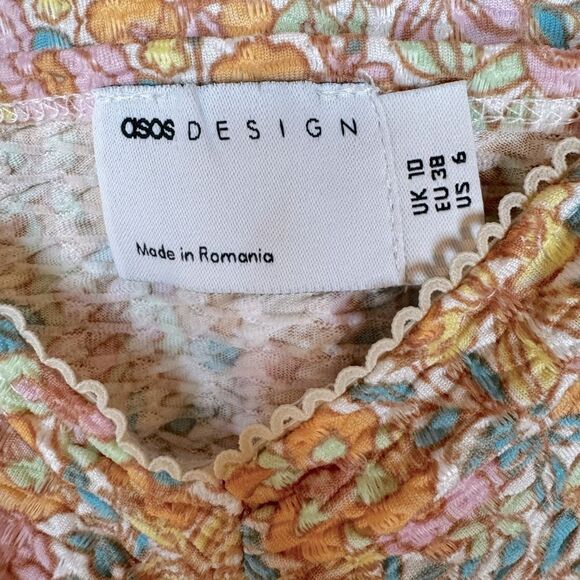 ASOS Design textured ruched Floral Print Mini Dress size 6 - Picture 9 of 9